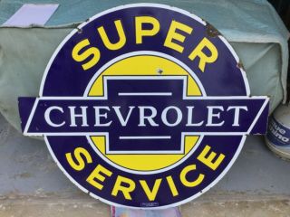 ‘Chevrolet Service’ Porcelain 2 sided Dealership Sign 2