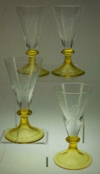 4 Thomas Webb Crystal 1937 George Vi Coronation Vaseline Sherry Glasses Kc440