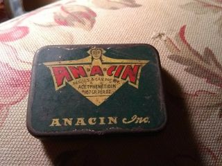 Rare Anacin Inc.  An - A - Cin Hyphenated Medicine Pharmacy Tin Box Aspirin Contents