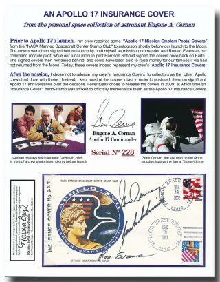 Apollo 17 Crew Handsigned Official Insurance Cover - Ex - Gene Cernan