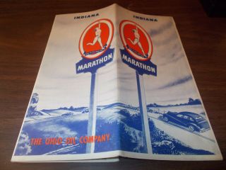 1940 Marathon Oil Company Indiana Vintage Road Map / Cover Art