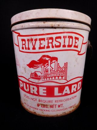 Vintage Riverside Pure Lard Empty Tin Can - Paducah,  Kentucky