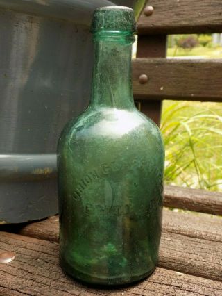 Antique Union Glass Work Philada Pa.  Iron Pontil Green Glass Bottle