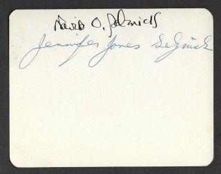 David O.  Selznick & Jennifer Jones Hand - Signed White Card,  Both Signatures