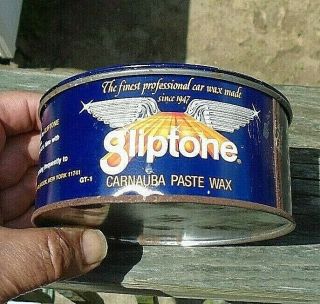 Vintage Full 14 Oz.  Gliptone Carnauba Paste Car Wax Tin Can.