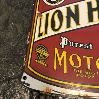 Vintage Gilmore Lion Head Gasoline Porcelain Oil Can Sign 5