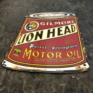 Vintage Gilmore Lion Head Gasoline Porcelain Oil Can Sign 7