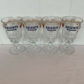 Vintage Set Of 4 Absente La Rochere France Red Poppies Glasses Absinthe Refined