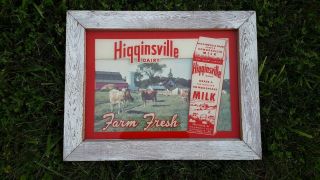 Glass And Print Higginsville Missouri Dairy Sign.  Phone Number 42059.  Wood Frame