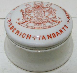 Red Print Coat Of Arms Tooth Paste Pot Lid & Base From Holland C1900 