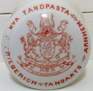 Red Print Coat of Arms Tooth Paste Pot Lid & Base from Holland c1900 ' s 2