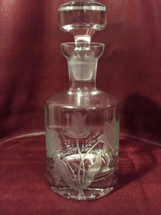 Elegant Vintage Etched Glass Decanter With Flowers