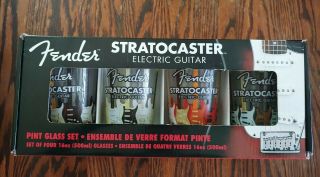 Fender Stratocaster Electric Guitar Pint Glasses Set Of 4.  And Hard To Find