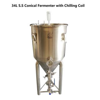 Flat Top 34lfull Stainless Steel S304 Conical Fermenter With Chilling Coil