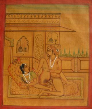 Antique Indian Erotic Kamasutra Miniature Painting 19th Century North India