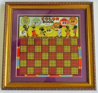 101 Winners Black Americana Gambling Board " Color Book " No.  1005 Form On Frame