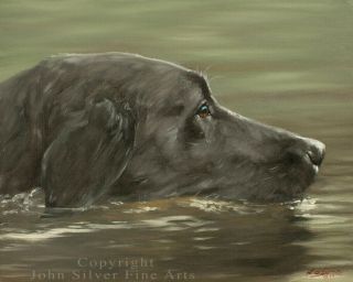 Black Labrador Retriever Dog Oil Painting By Master Artist John Silver