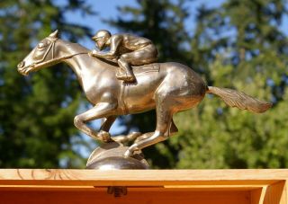 Metal Race Horse & Jockey 4 5 1/4 " Tall Statue Trophy With Screw Post Mounting