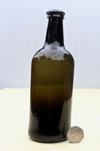 Antique 1780s English Freeblown Half Size Sagged Base Black Glass Wine Bottle