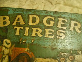1920S BADGER TIRE TIN SIGN WITH WOOD FRAME 6