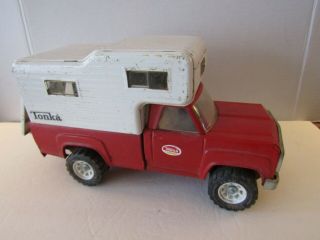 Vintage Tonka Pressed Steel Red Pick Up Truck With Camper