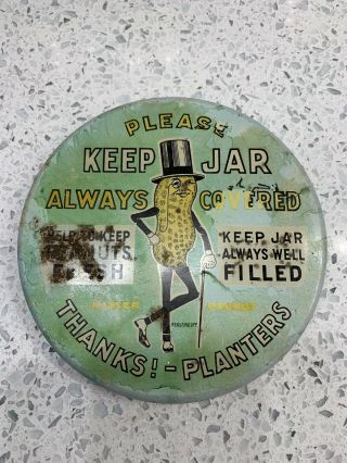 Antique Vintage Planters Peanuts Streamline Store Display Jar Lid