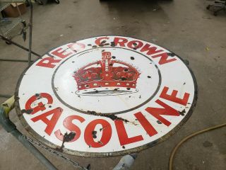 42 " Round Authentic Red Crown Gasoline Porcelain Sign Gas & Oil Co.