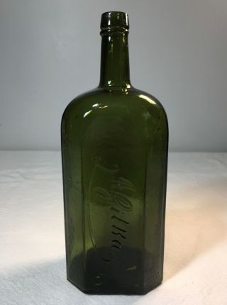 Antique J.  A.  Gilka Bitters Schiitzen Str.  No.  9 Green Bottle
