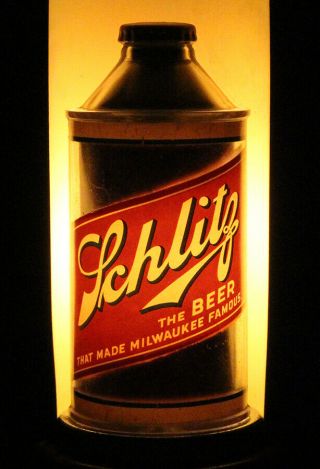 SCHLITZ LIGHTED BACK BAR CONE TOP BEER CAN ADVERTISING SIGN MILWAUKEE,  WISCONSIN 3