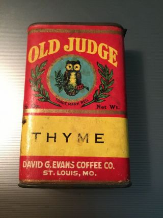 Vintage Spice Thyme Old Judge 1 1/2 Oz David Evans Coffee Co.  St.  Louis Owl