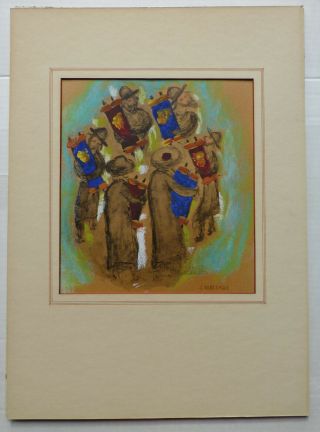 Judaica Pastel & Chalk Painting Simon KARCZMAR 1903 - 1982 Polish Israeli artist 2