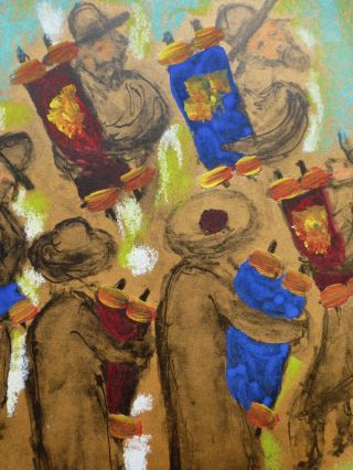 Judaica Pastel & Chalk Painting Simon KARCZMAR 1903 - 1982 Polish Israeli artist 3