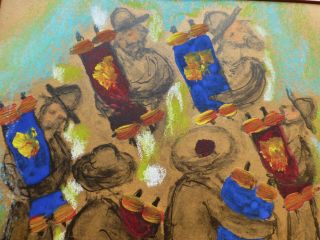 Judaica Pastel & Chalk Painting Simon KARCZMAR 1903 - 1982 Polish Israeli artist 6