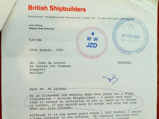 Various Letters,  Etc To John Delorean With Jzd Handwritten Comments