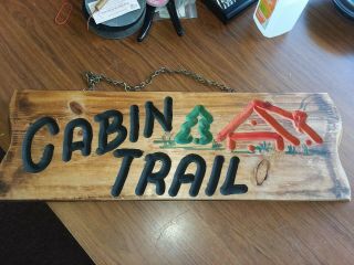 Vintage Heavy Wooden Cabin Trail Sign Very Cool Rustic Folk Art Handmade