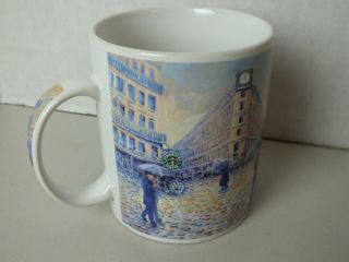 2001 Starbucks Coffee Mug Cup Barista Paris Street Rainy Day Painting 16 Oz