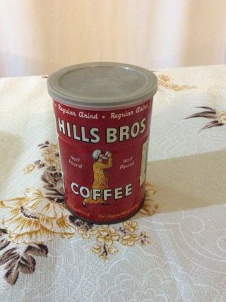 Vtg Hills Bros Brothers Coffee Can Half Pound 8 Oz Tin Lid Plastic Metal