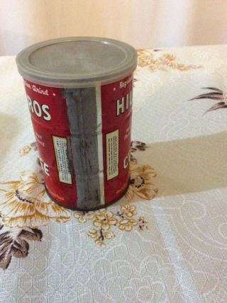 Vtg HILLS BROS BROTHERS COFFEE Can Half Pound 8 oz Tin Lid Plastic Metal 2