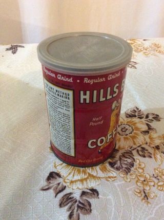 Vtg HILLS BROS BROTHERS COFFEE Can Half Pound 8 oz Tin Lid Plastic Metal 5