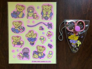 Vintage 1989 1990 Sanrio Teddy Bear Ballerina Sticker Sheet And Mini Scissors So