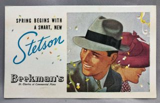 1950s Stetson Hat Advertising Ink Blotter Vintage Beekmans St Charles