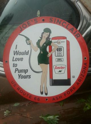 1961 Sinclair Dino Porcelain Sign Gas Pump Yours Station Oil Pin Up 66 Az