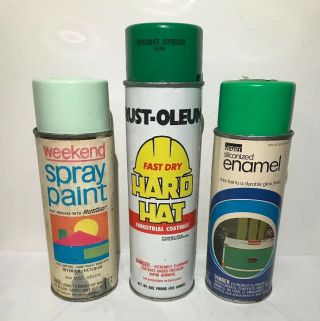 Vintage Rust Oleum,  Illinois Bronze And Montgomery Ward.  Green Spray Paint Cans