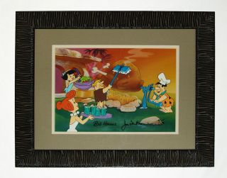 Hanna Barbera Signed Flintstones " Caveman Cookout " Hand Painted Ltd.  Ed.  Cel