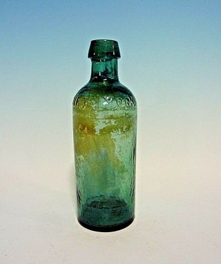 Antique Open Pontil Davids & Black York Whittled Glass Teal Blue Bottle