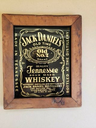 Jack Daniels Vintage Glass Sign With Wooden Frame 10x16 (12x18 With Frame)