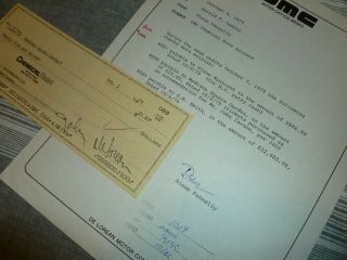 Bank Check Signed John DELOREAN - Check is for Johnny CARSON to go to a Concert 7