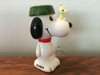 Vintage 1966 Ceramic Peanuts Snoopy & Woodstock With Suitcase Candle Holder