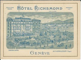 Az - 059 - Hotel Richemond,  Geneve Switzerland Advertising Card 1890 
