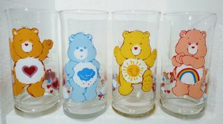 Vintage Care Bear Glasses Set Of 4 1983 Complete Pizza Hut Glasses Grumpy Cheer